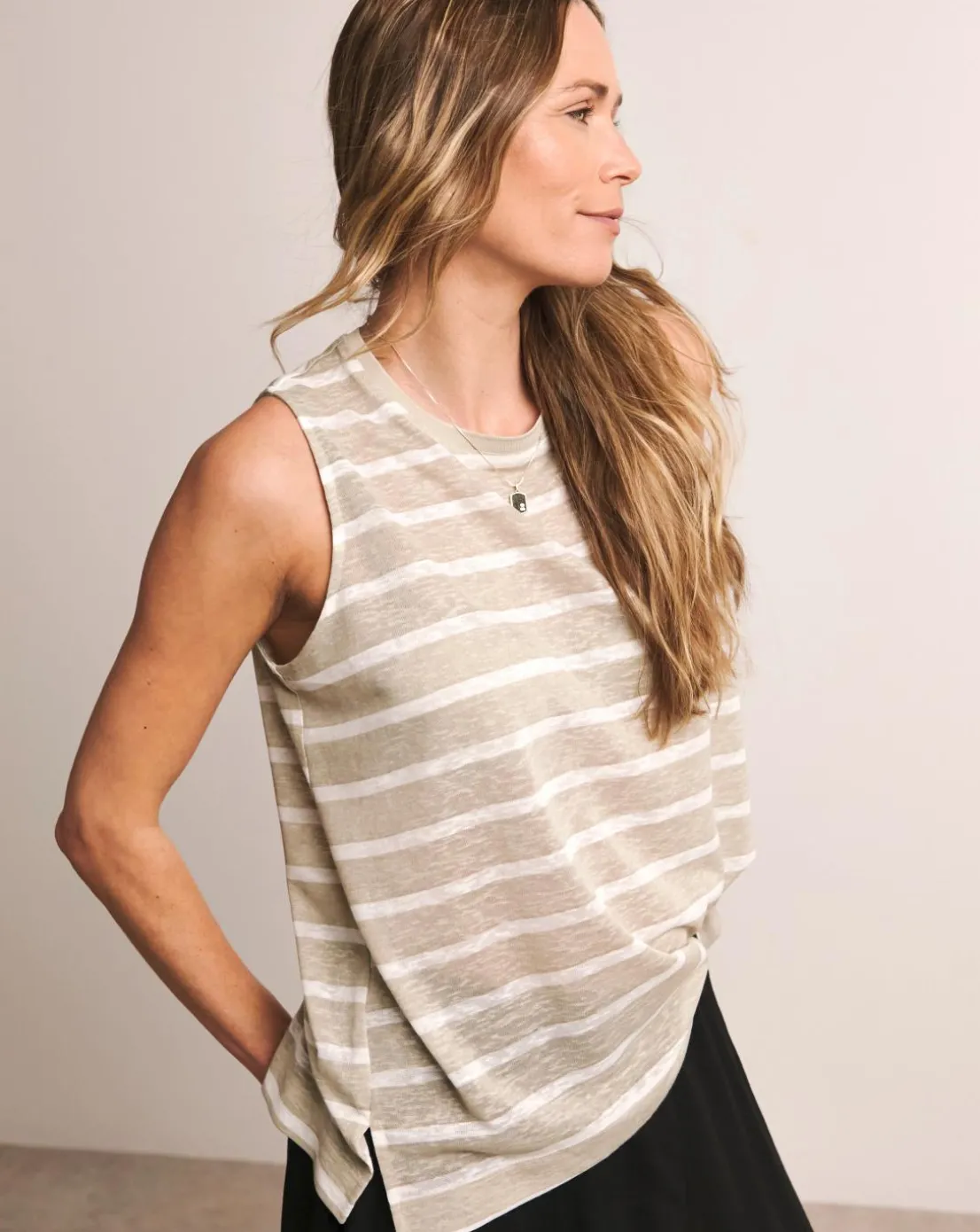Anthology Rib Crew Neck Linen Tank