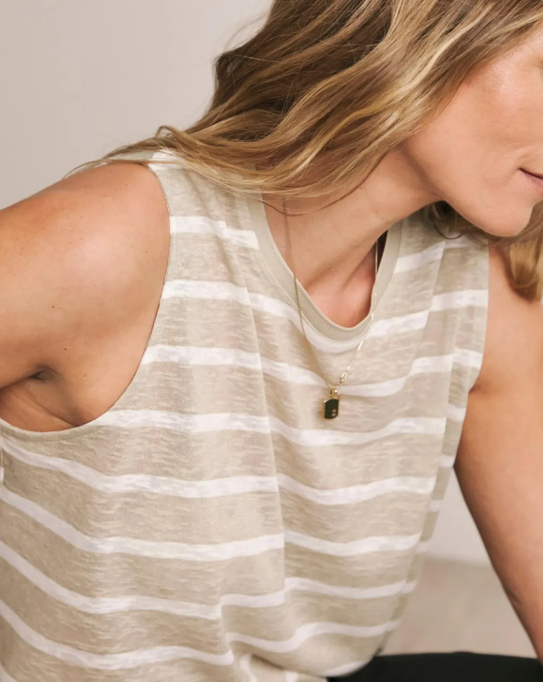 Anthology Rib Crew Neck Linen Tank