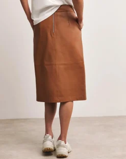 Anthology Tan Leather Column Midi Skirt