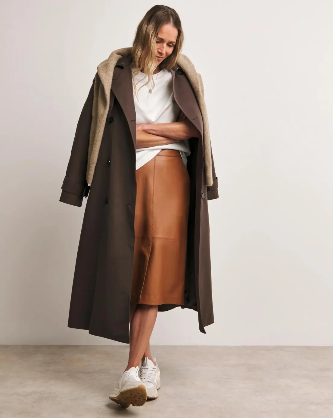 Anthology Tan Leather Column Midi Skirt