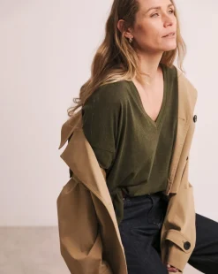 Anthology V neck Drop Shoulder Linen T-shirt