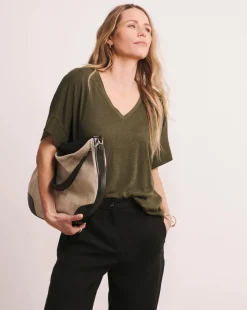 Anthology V neck Drop Shoulder Linen T-shirt