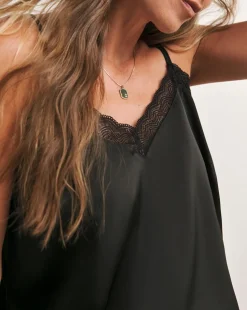 Anthology Womens Satin Lace Trim Cami - Black