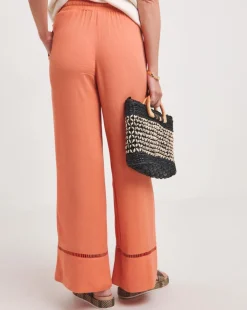 Apricot Crinkle Shirred Waist Wide Leg Trousers