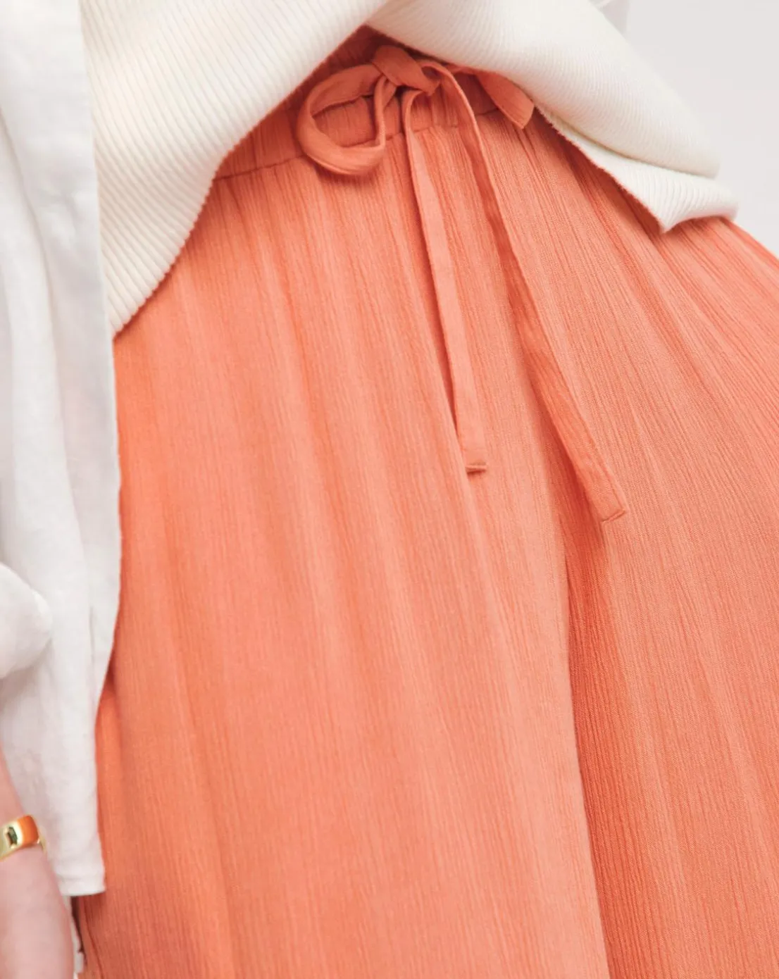 Apricot Crinkle Shirred Waist Wide Leg Trousers