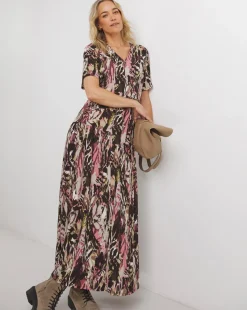 Asymmetric Pleated Panel Maxi Dress
