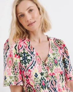 Aztec Print Angel Sleeve Longline Top