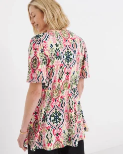 Aztec Print Angel Sleeve Longline Top