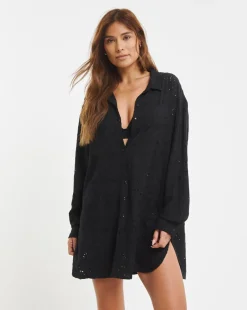 Beach to Beach Black Broderie Beach Shirt