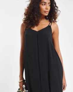 Beach to Beach Black Strappy Mini Beach Dress