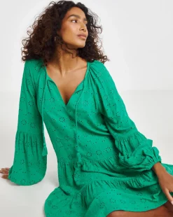 Beach to Beach Green Broderie Beach Dress