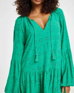 Beach to Beach Green Broderie Beach Dress
