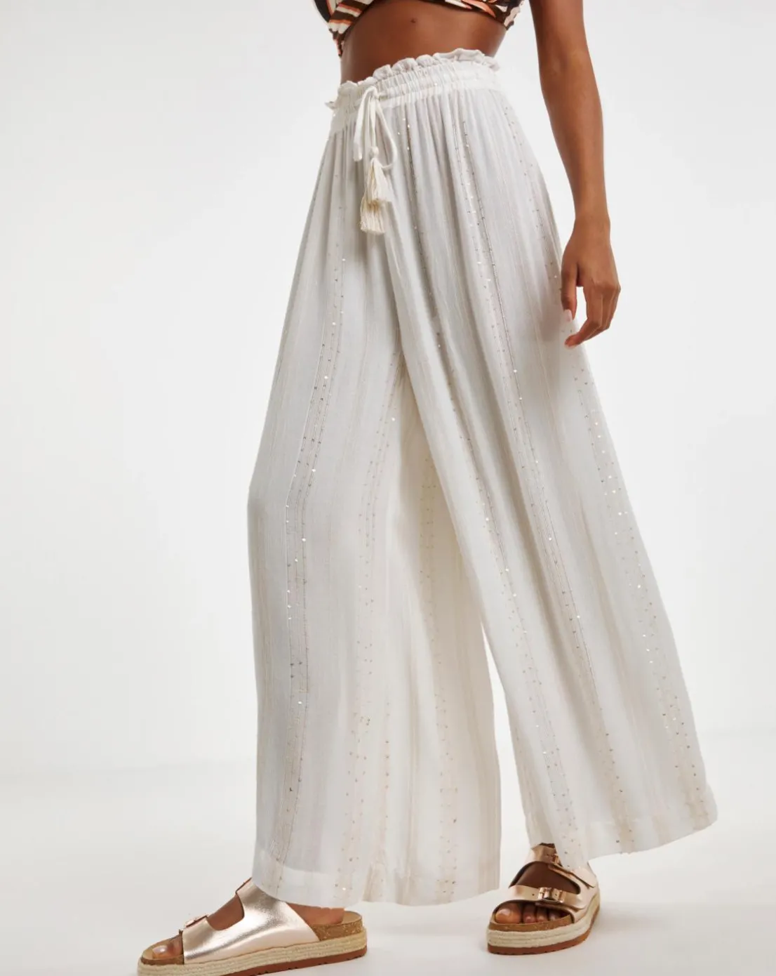 Beach to Beach Wide Leg Lurex Beach Trousers