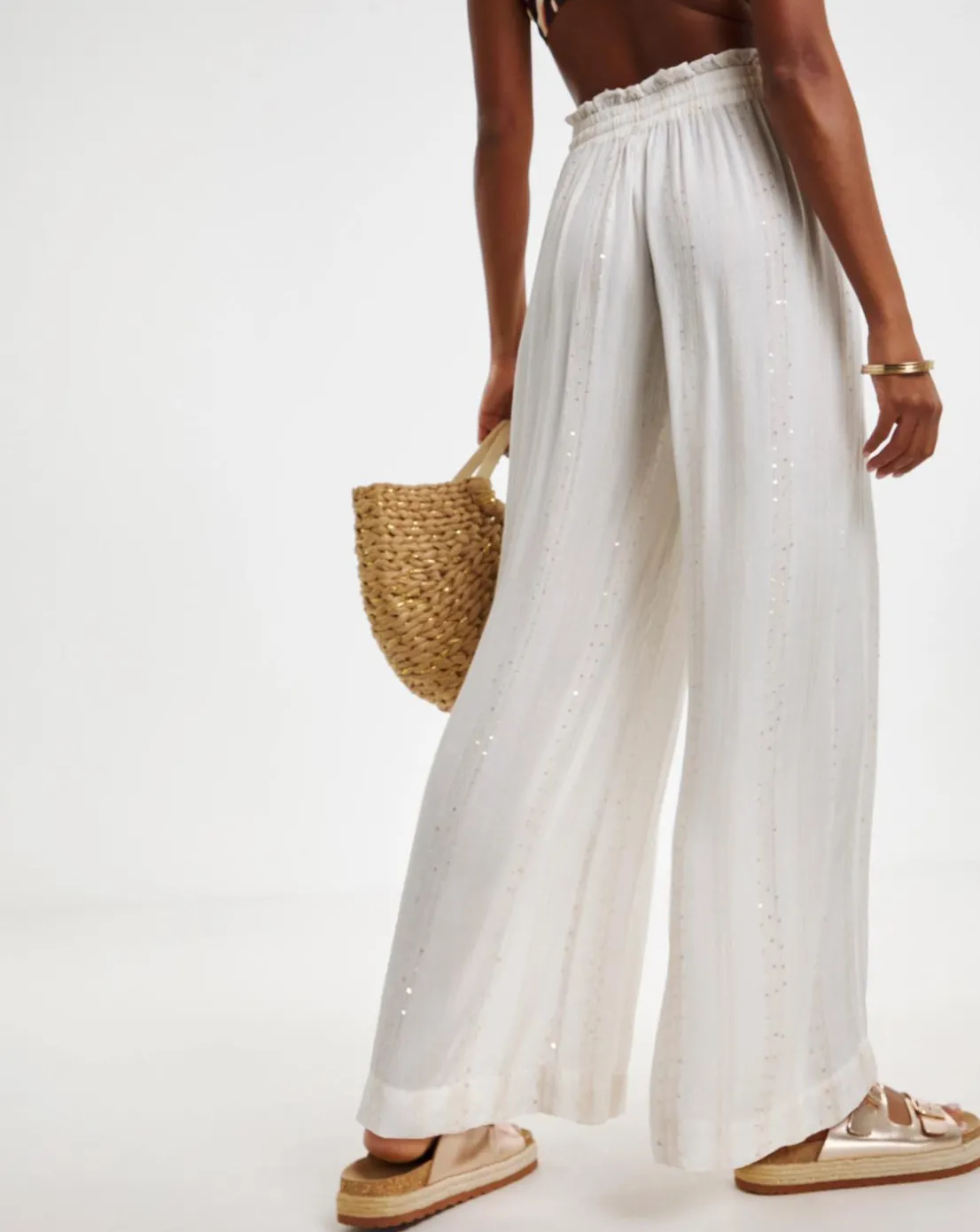 Beach to Beach Wide Leg Lurex Beach Trousers