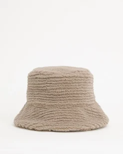 Beige Borg Bucket Hat