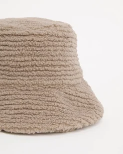 Beige Borg Bucket Hat