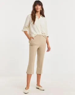 Beige Capri Cropped Trousers