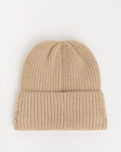 Beige Sequin Detail Beanie