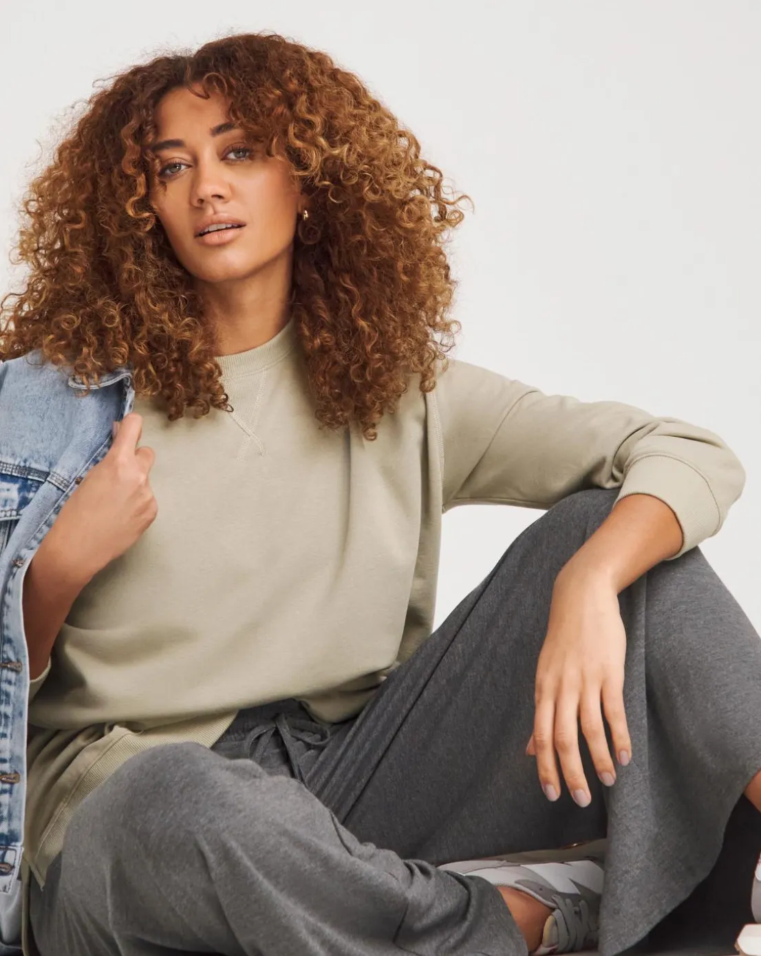 Beige Split Hem Crew Neck Sweatshirt