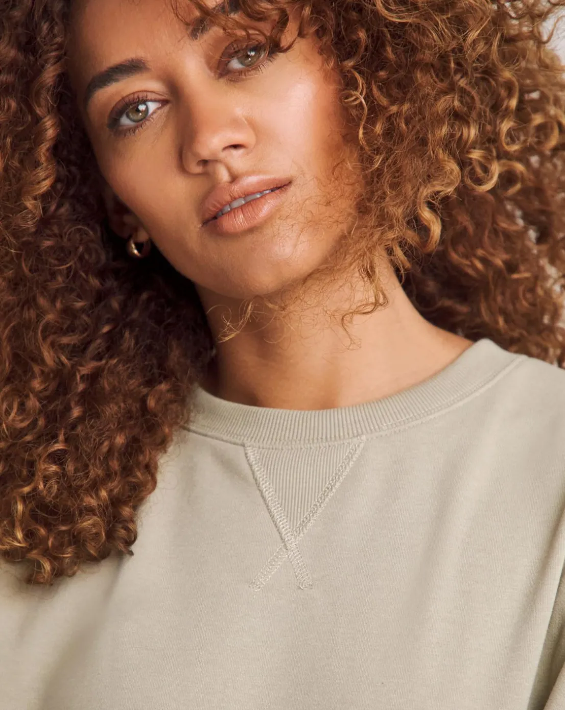 Beige Split Hem Crew Neck Sweatshirt