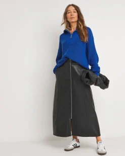 Black A-Line Zip PU Leather Look Maxi Skirt