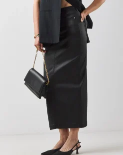 Black Coated Denim Skirt