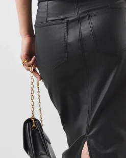 Black Coated Denim Skirt