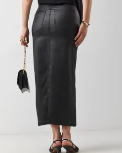 Black Coated Denim Skirt