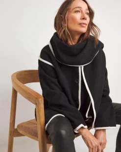 Black Contrast Scarf Coat