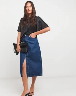 Black Crew Neck Angel Sleeve Glitter Knit Top