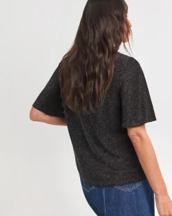 Black Crew Neck Angel Sleeve Glitter Knit Top