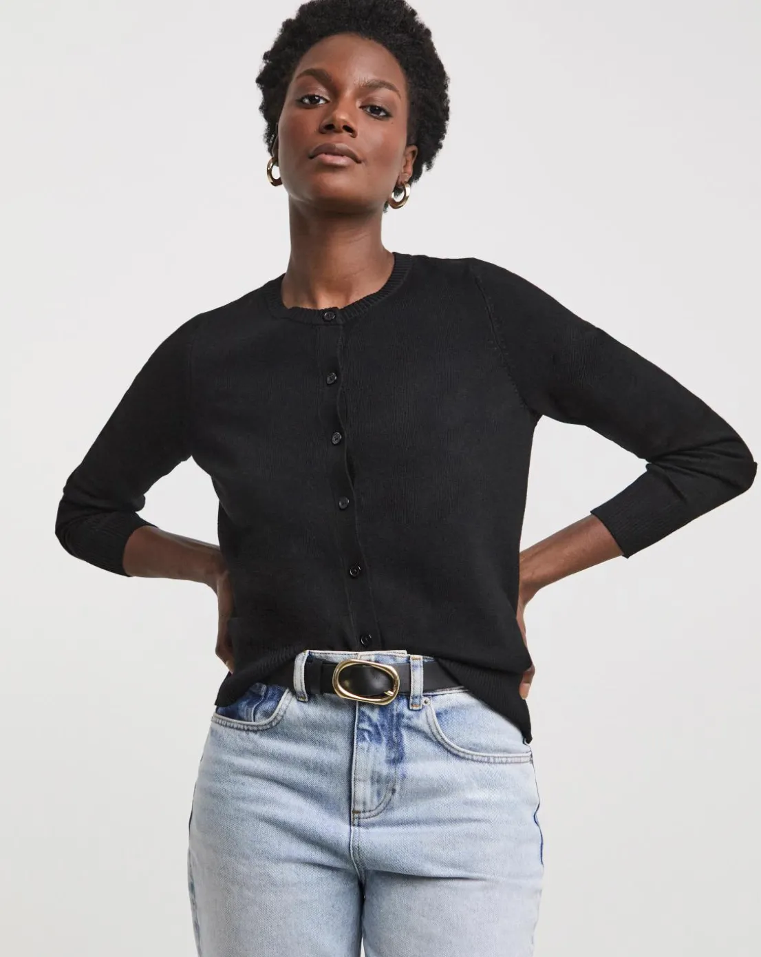 Black Crew Neck Cardigan