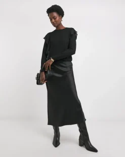 Black Crew Neck Chiffon Frill T-Shirt