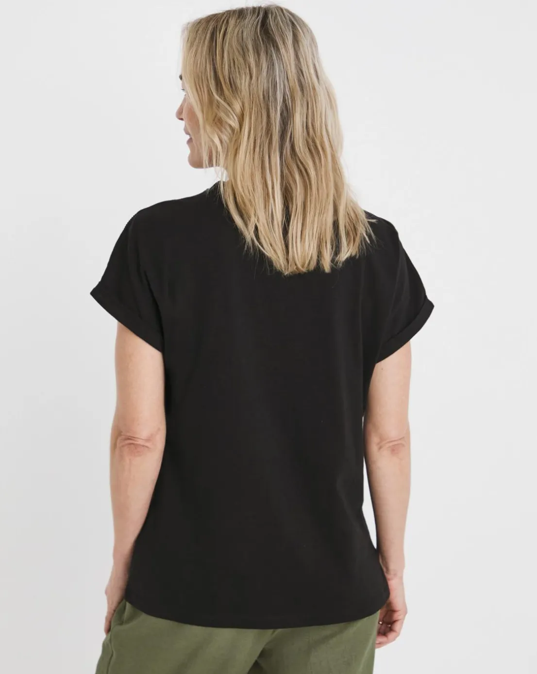 Black Crew Neck Embroidered Shoulder T-Shirt