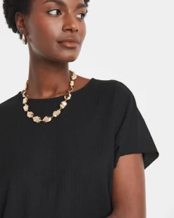 Black Crew Neck Textured Top