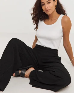 Black Crinkle Pull On Jersey Wide Leg Trouser