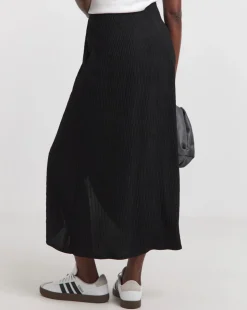 Black Crinkle Pull On Jersey Midi Wrap Skirt
