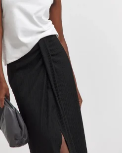 Black Crinkle Pull On Jersey Midi Wrap Skirt