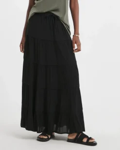 Black Crinkle Tiered Maxi Skirt