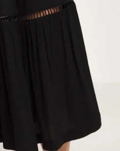 Black Crinkle Tiered Midi Skirt