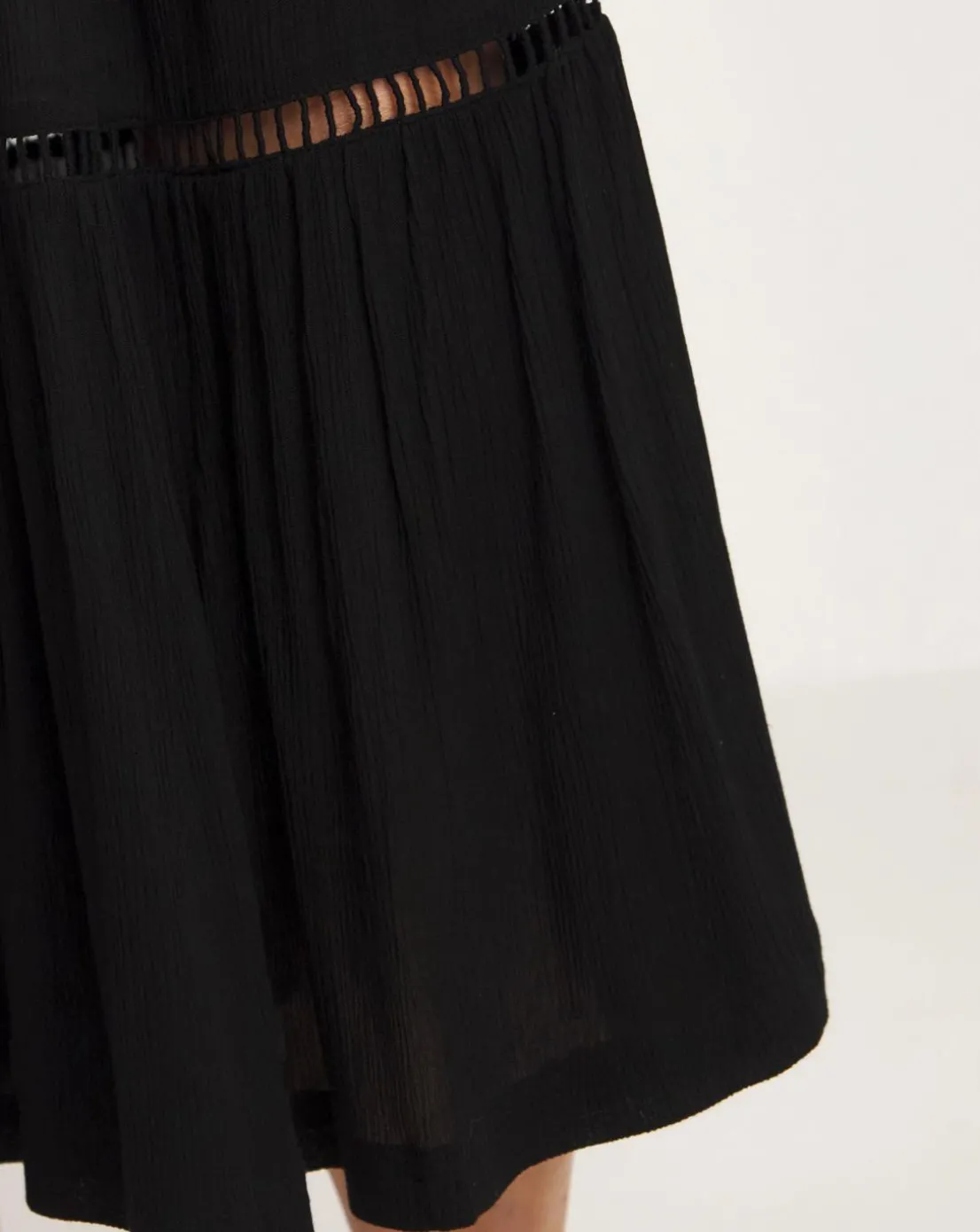 Black Crinkle Tiered Midi Skirt