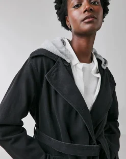 Black Denim Hooded Trench