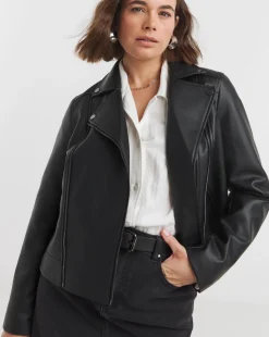 Black Double Zip Faux Leather Biker