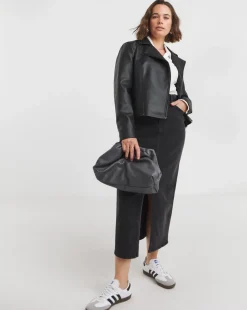 Black Double Zip Faux Leather Biker