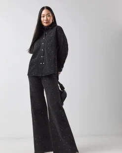 Black Embellished Wide Leg Jeans