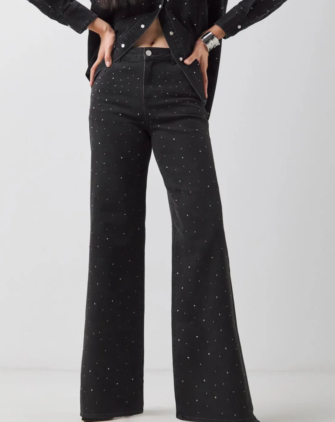 Black Embellished Wide Leg Jeans