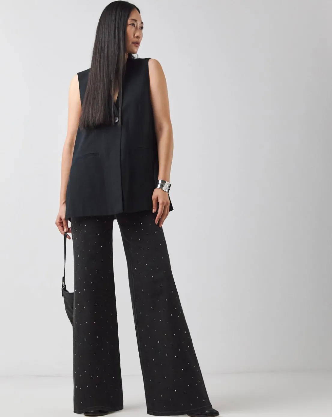 Black Embellished Wide Leg Jeans