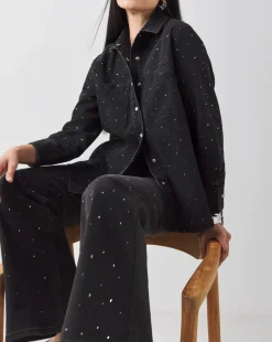 Black Embellished Wide Leg Jeans