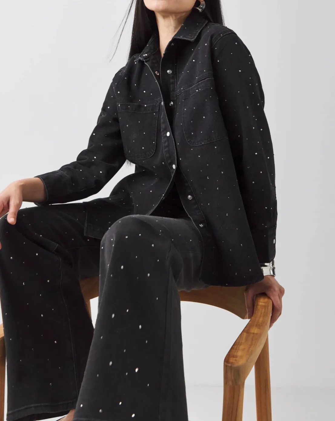 Black Embellished Wide Leg Jeans