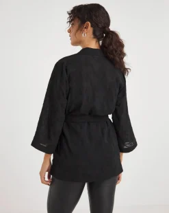 Black Embroidered Sheer Kimono